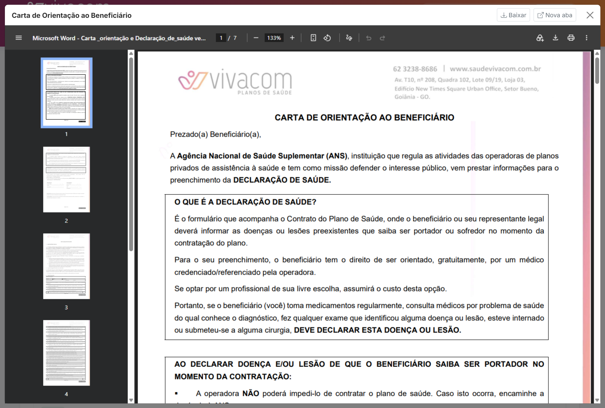 Documento aberto em janela