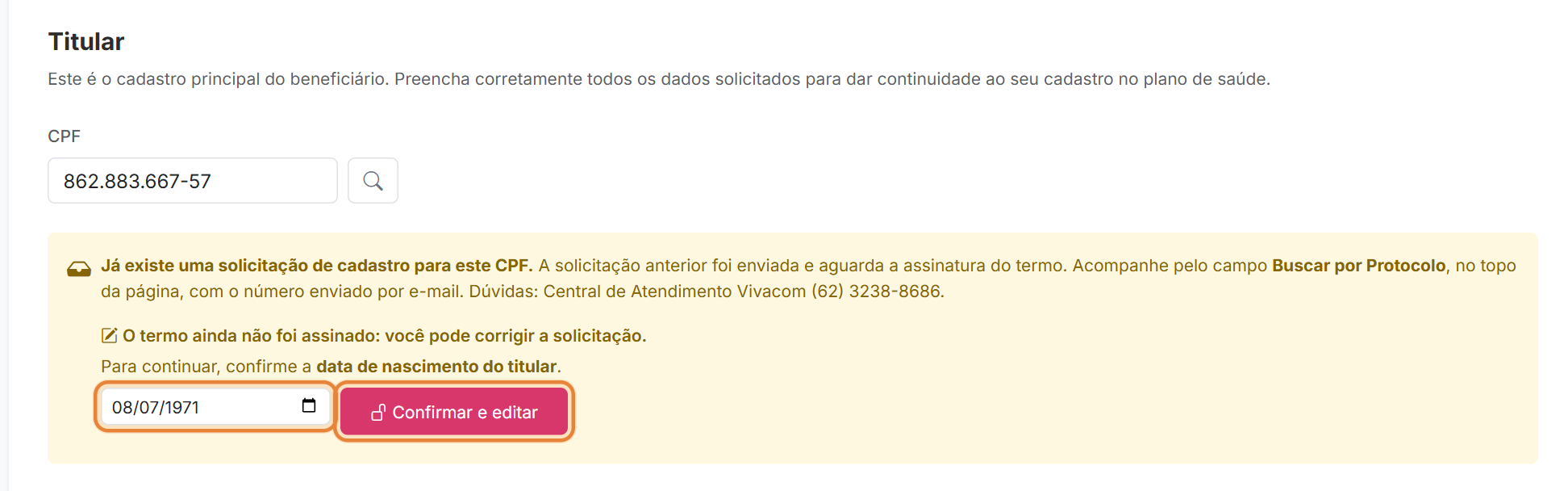 Solicitação já enviada: corrigir