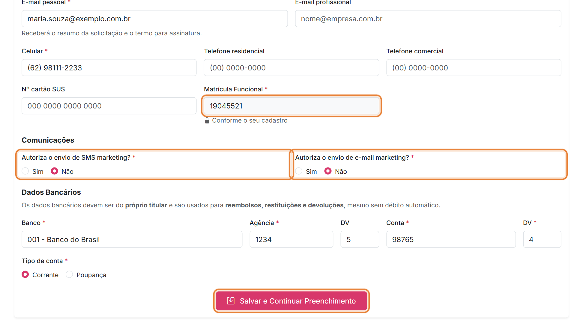Contato e banco