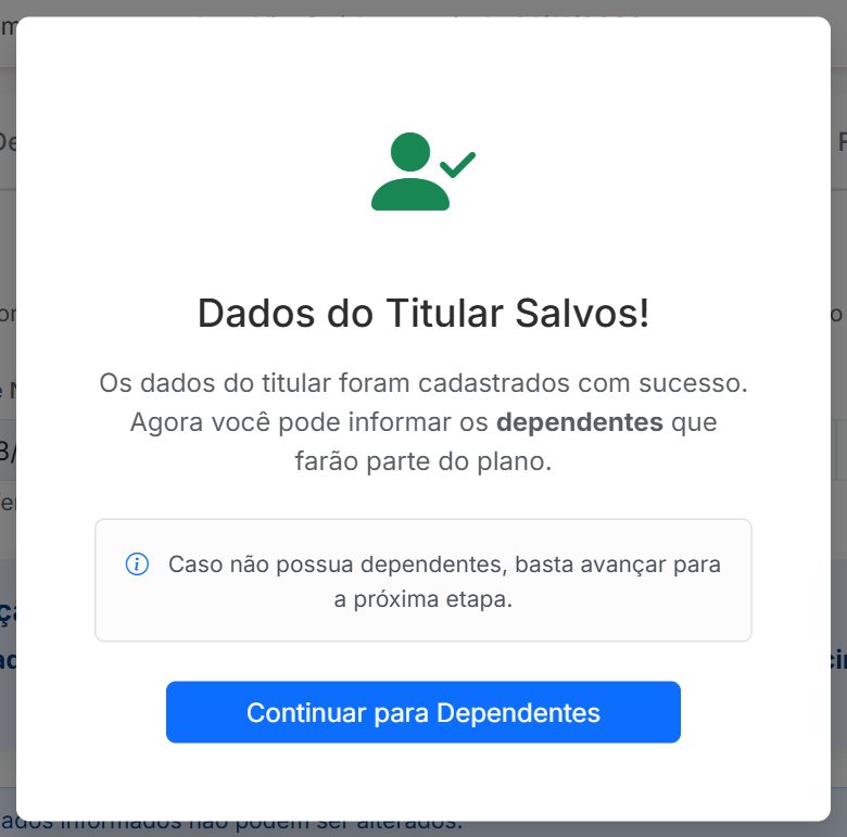 Dados do titular salvos