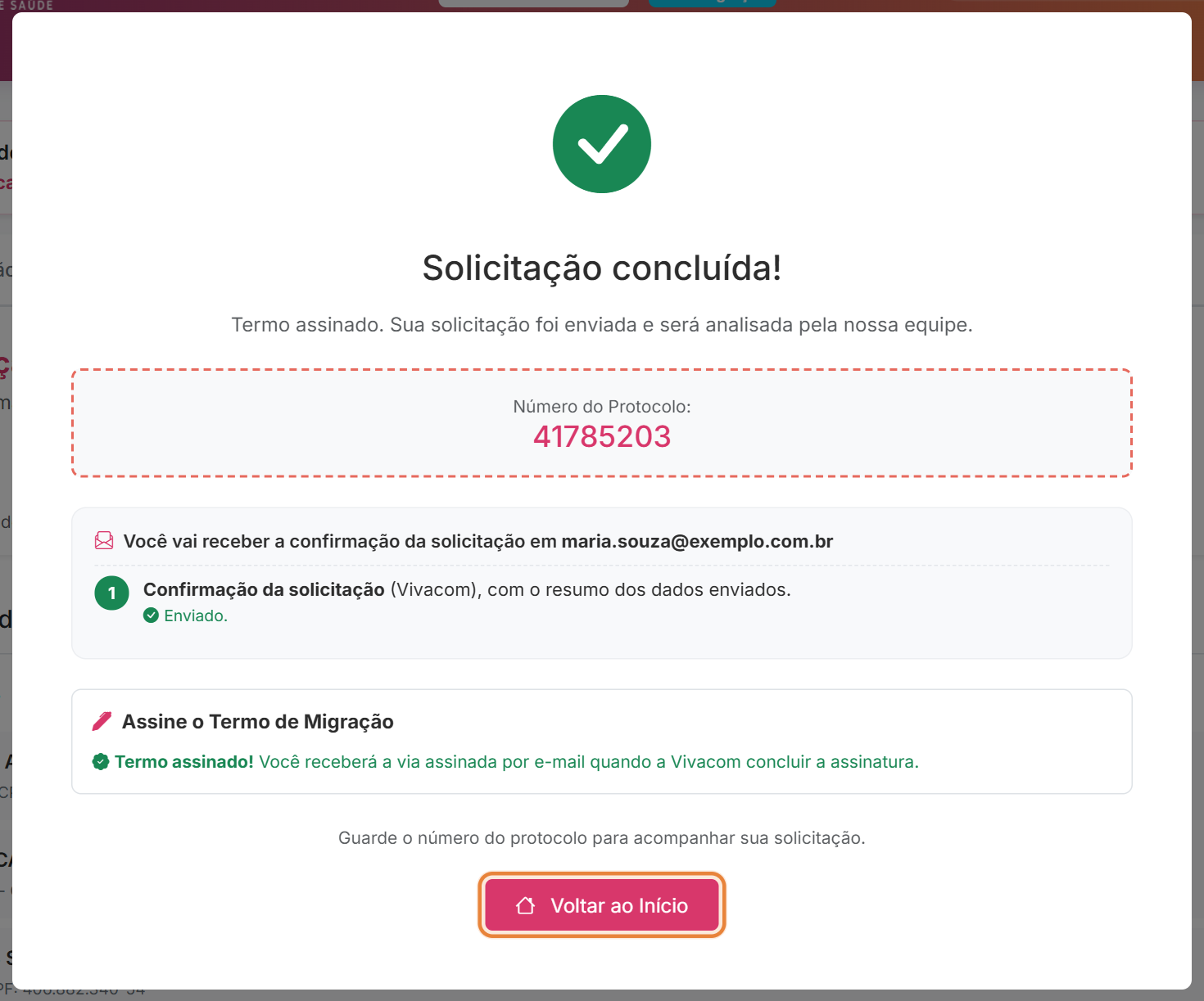 Solicitação concluída