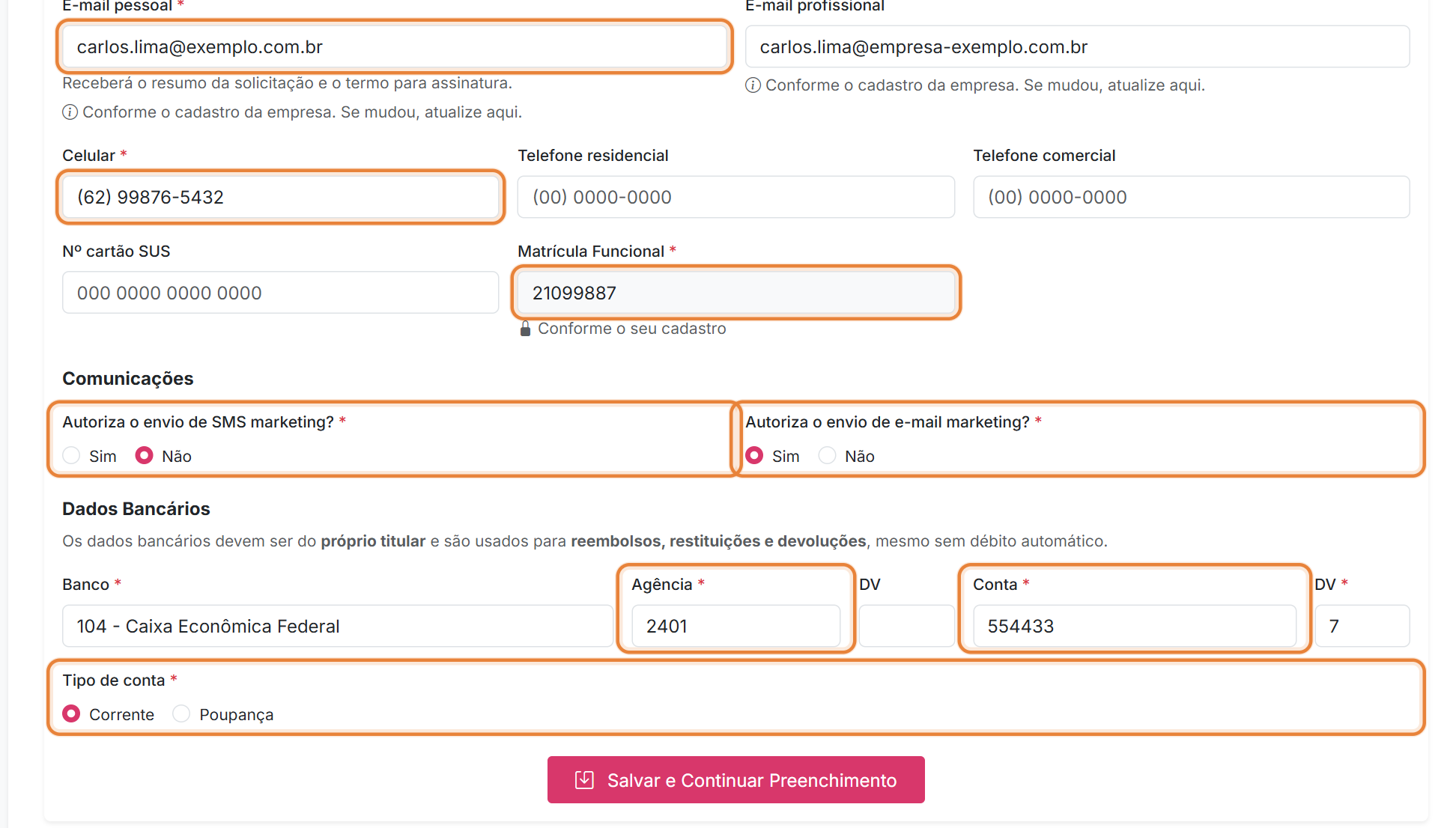 Contato e banco