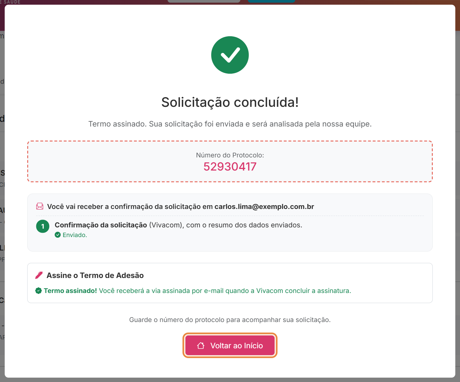 Solicitação concluída